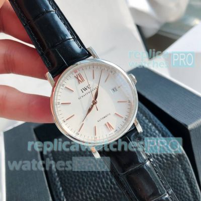 Replica IWC Portofino Citizen 8215 movement white dial leather strap 